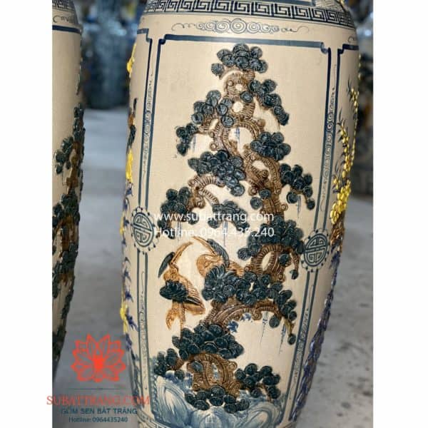 Lộc bình tứ cảnh đắp nổi Bát Tràng 1m4- 70088