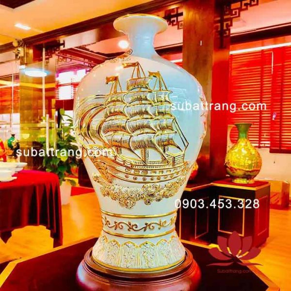 Mai bình tích lộc thuận buồm xuôi gió vẽ vàng men ngọc trai