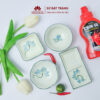 bo-bat-dia-dung-gia-vi-nuoc-cham-ve-hoa-sen-xanh- Sứ Bát Tràng