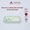 Đĩa đựng gia vị 2 ngăn hình chữ nhật vẽ hoa sen xanh men kem - Sứ Bát Tràng