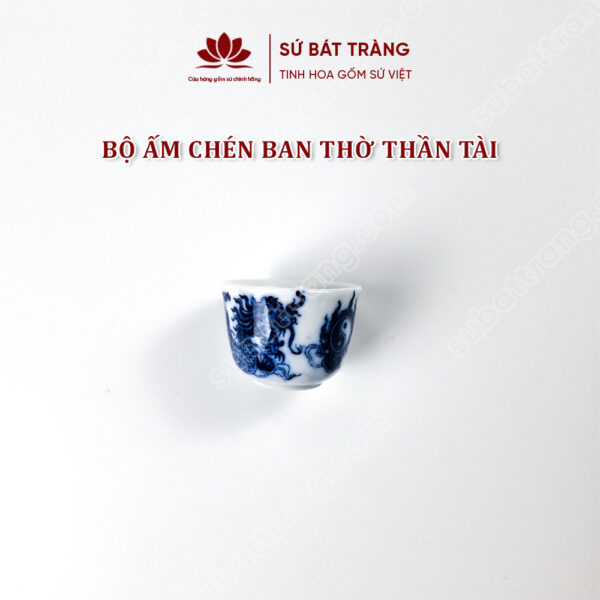 Bộ ấm Chén Ban Thờ Thần Tài Men Lam Bát Tràng Cao Cấp Vẽ Hoạ Tiết Rồng Phượng | Sứ Bát Tràng
