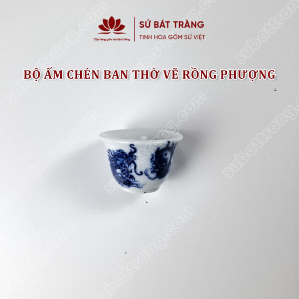Bộ ấm Chén Ban Thờ Men Lam Bát Tràng Cao Cấp Vẽ Hoạ Tiết Rồng Phượng | Sứ Bát Tràng