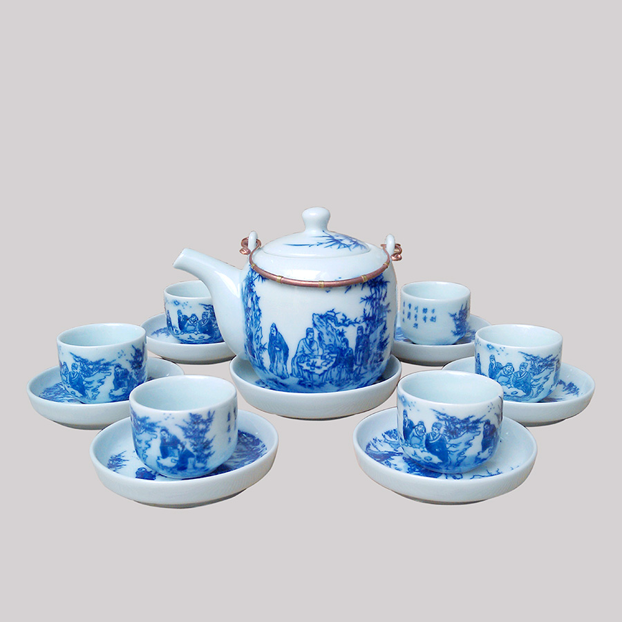 Bộ ấm chén men lam Vại số 2