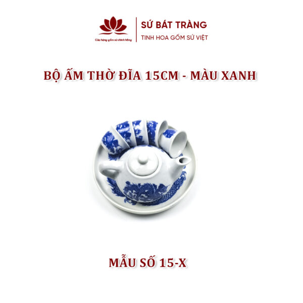 Bộ ấm chén thờ màu xanh kích thước đĩa 15cm