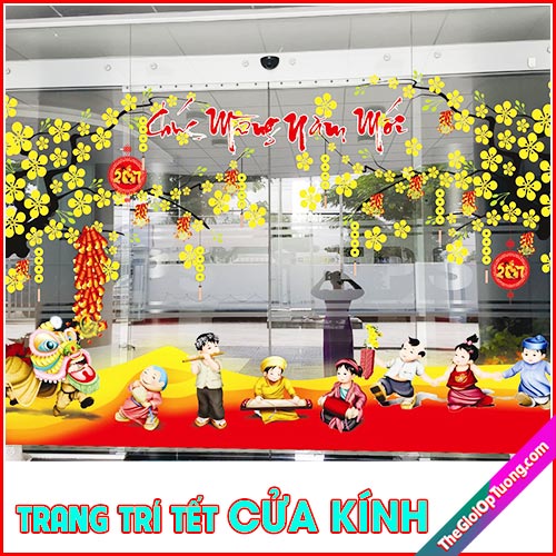 Trang trí cửa kính đón Tết - Nghệ thuật tô điểm không gian chào xuân rực rỡ và ấm áp