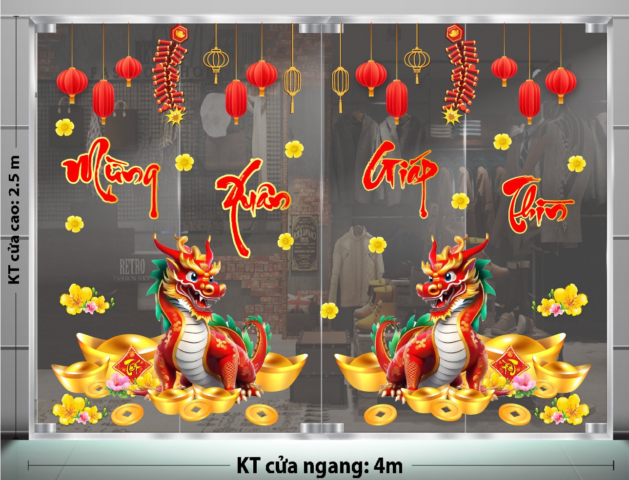 Trang trí cửa kính đón Tết - Nghệ thuật tô điểm không gian chào xuân rực rỡ và ấm áp